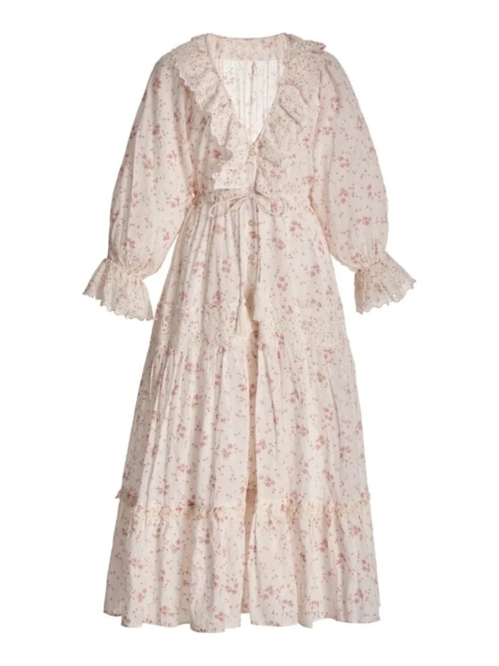 NWT ByTimo Floral Slub Eyelet Trim Midi Dress In Pink Roses Sz. S